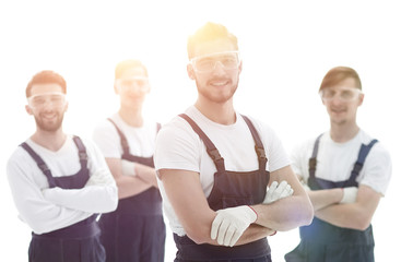 foreman and team of professional industrial workers