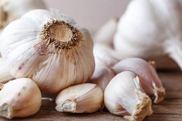 Garlic on wooden table