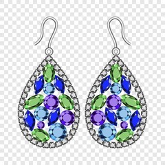 Gemstones earrings mockup. Realistic illustration of gemstones earrings vector mockup for on transparent background
