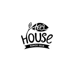 vector emblem for tea house. Lettering drawn logo for production