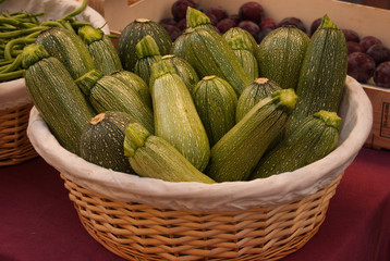Basket with green zucchini