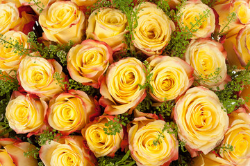 Obraz na płótnie Canvas roses top view bouquet background closeup