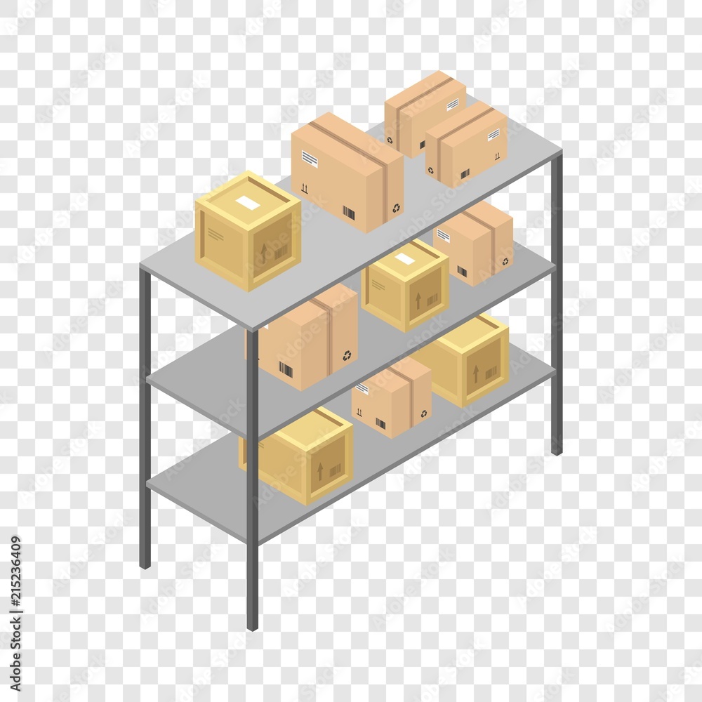 Poster delivery box shelf icon. isometric of delivery box shelf vector icon for on transparent background