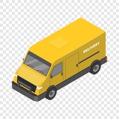 Delivery yellow truck icon. Isometric of delivery yellow truck vector icon for on transparent background