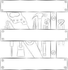 Tool. Tools for carpenter's workshop. Vector hand drawn illustration. A set of tools for carpentry.