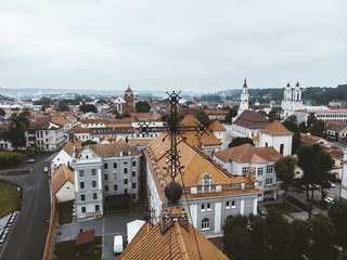 Aerial view of Kaunas city old town in Lithuania.