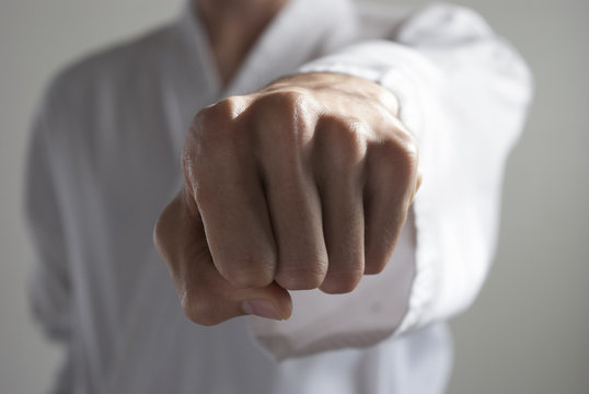 Karate fighter punch from a ready postion
