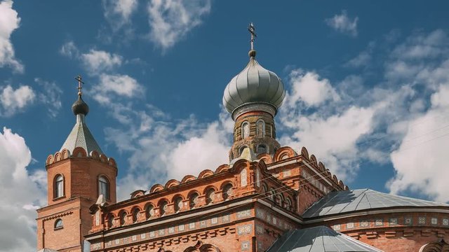 Pirevichi Village, Zhlobin District Of Gomel Region Of Belarus. All Saints Church Is Old Cultural And Architectural Monument. Time Lapse, Timelapse
