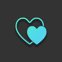 2 hearts. Simple icon. Colorful logo concept with soft shadow on