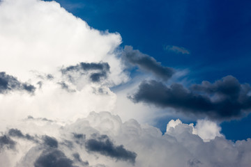 Great curly cloud on a blue sky. The sky with fluffy clouds on bright day at the afternoon before the sunset