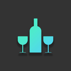 glasses and bottle. Colorful logo concept with soft shadow on da