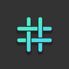 Hashtag icon. Colorful logo concept with soft shadow on dark bac