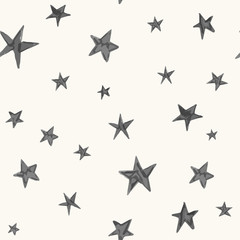 Hand drawn stars vector pattern. Seamless background in doodle style.