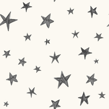 Hand drawn stars vector pattern. Seamless background in doodle style.