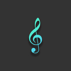 Simple icon of treble key. Colorful logo concept with soft shado