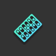 Pack Pills Icon. Colorful logo concept with soft shadow on dark
