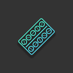 Pack Pills Icon. Colorful logo concept with soft shadow on dark