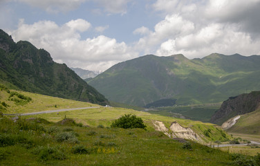Fototapeta na wymiar Beautiful mountain landscape, with green grass and mountain river