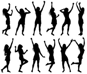 Fototapeta premium Illustration with happy dancing women silhouettes