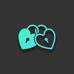 linked hearts, lock icon. Colorful logo concept with soft shadow