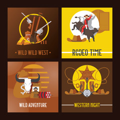 Vector wild west cowboy cards design. Templates good for print and web