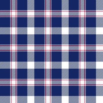 Blue, red and white seamless plaid pattern. Vector background