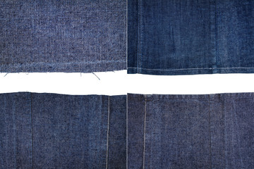 Collection of blue jeans fabric textures