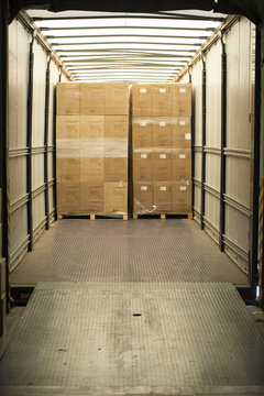 Cardboard boxes in lorry