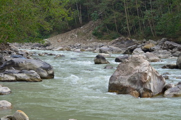 Naklejka na ściany i meble Mountain river in the Himalayas