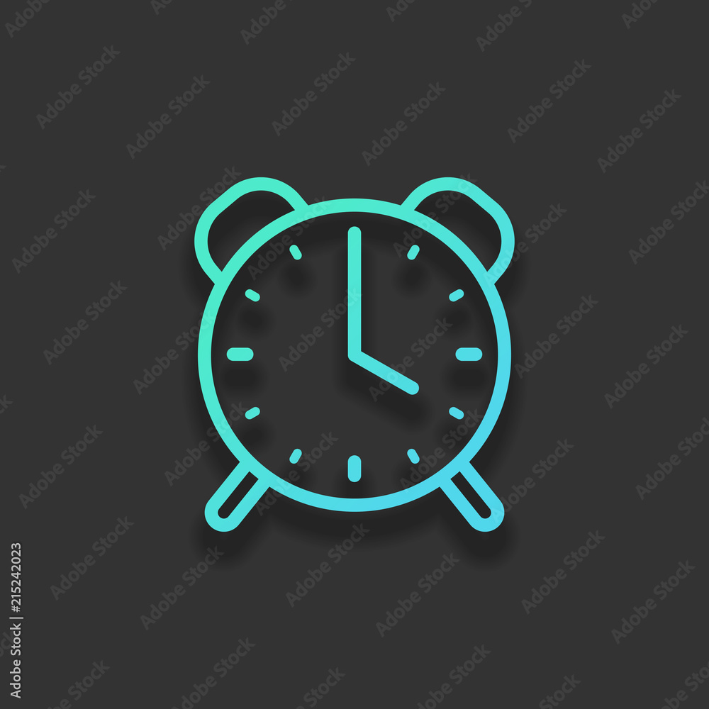 Poster old alarm clock, simple icon, linear symbol with thin outline. c