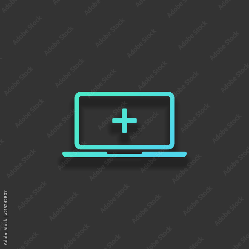 Poster laptop or notebook computer with medical cross on screen. simple