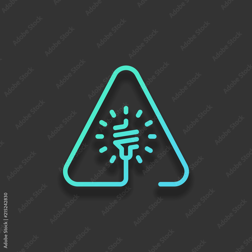 Poster led lamp in warning triangle. linear icon with thin outline. one