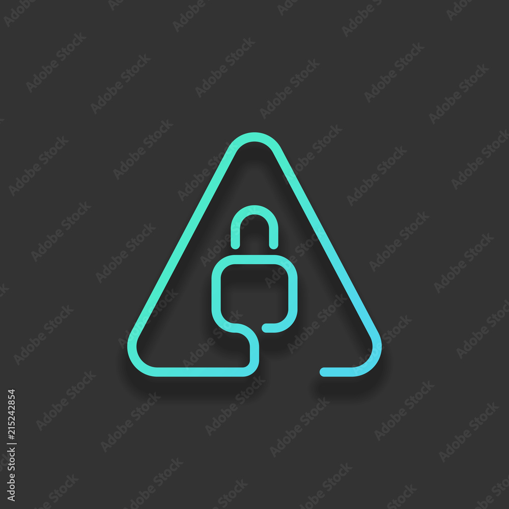 Poster lock in warning triangle. linear icon with thin outline. one lin