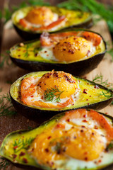 Baked eggs in avocado with smoked salmon