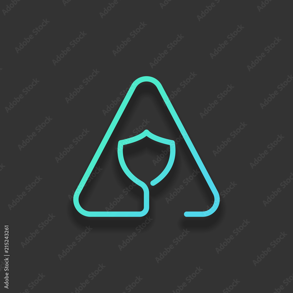 Poster shield in warning triangle. problem with protect. linear icon wi