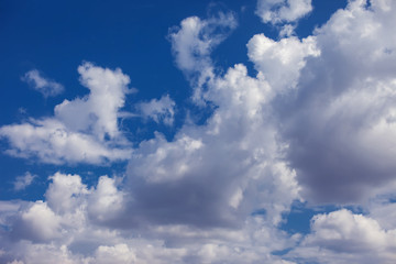 Naklejka na ściany i meble Blue sky background with tiny clouds. panorama