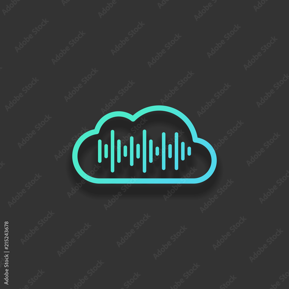 Poster simple icon with cloud and sound equalizer wave. thin outline. c