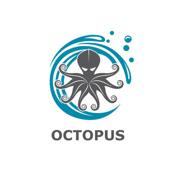 icon of octopus with water splash isolated on white background