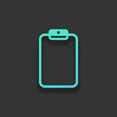 Tablet with paper. Colorful logo concept with soft shadow on dar