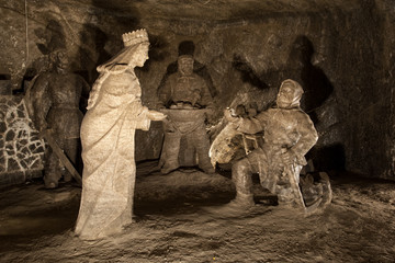 Exquisite figures carved from rock salt in Wieliczka Salt Mine, Poland