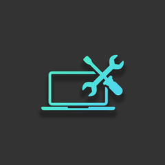 Obraz premium Laptop repair service. Colorful logo concept with soft shadow on