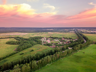 Fototapeta na wymiar Aerial view of the field at morning