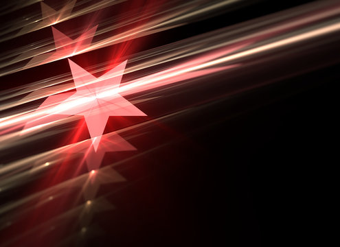 Abstract background of red stars and design shapes with depth of field