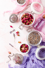 Obraz na płótnie Canvas Rose flower petals and buds for aromatherapy.