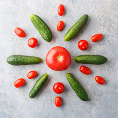 Fresh tomatoes, cucumbers and green onions