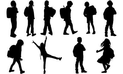 Back to School Kids Silhouette |Kid with Backpack Vector | Kid Student  | Clipart Clip art Logo