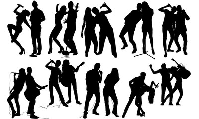 Couple Singing Silhouette | Boy Girl Microphone Vector | Permance by Performers | Clipart Clip art Logo
