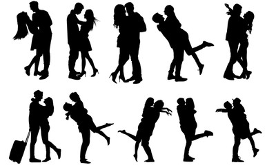 Couples Hugging Silhouette | Love Vector | Romantic Kiss | Clipart Clip art Logo