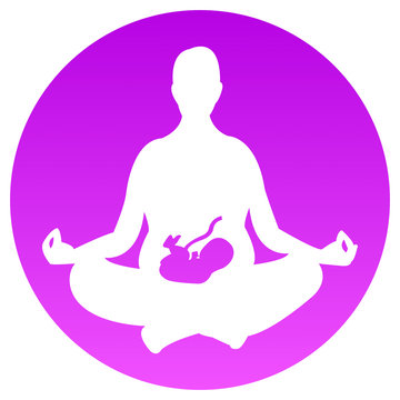 Schwangerschafts-Yoga-Logo: schwangere Frau meditiert im Lotossitz mit ihrem Baby im Bauch