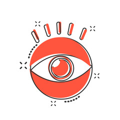 Vector cartoon eye icon in comic style. Eyeball look sign illustration pictogram. Eye business splash effect concept.